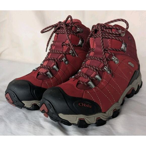 OBOZ Bridger Mid Waterproof B-Dry Women's Size 8.5W Red Black Hiking Boots - New
